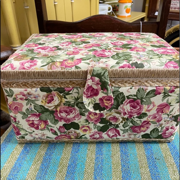 New Large Vintage Sewing Basket Floral Fabric